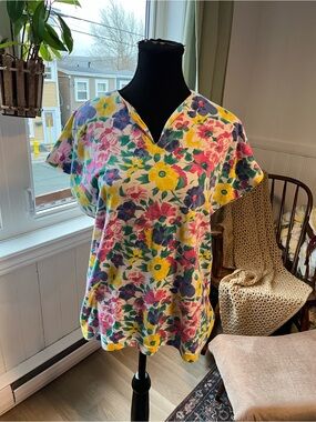 Women’s vintage Floral V-Neck Short Sleeve Top cottagecore nannycore